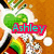 Two side-by-side pixelated images with text overlays: left shows green heart shapes and white lines on brown background, right shows colorful swirls on pink background.