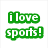 Green text reads "i love sports!" on white background with a basketball and golf ball in separate