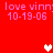 Red background with repeated pink text 'love vinn: 10-19-06' and three pixelated hearts in white, light red, and dark red.