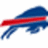 Blue and red pixelated buffalo head on white background with red text 'Lets Go Bills' on solid blue background.