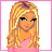 Pixel art contact sheet showing a blonde character in pink top and dark blue flared pants across four frames with text labels below.