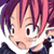 Pixelated anime-style character face with pink and purple hair, wide eyes, and a slightly open mouth against white background.