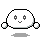 Four pixel-art frames of a white rounded character with black outlines showing different expressions and poses on a gray background.