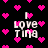 Black background with scattered pink pixelated hearts and repeated white text 'I Love Tina' in a blocky font.