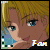 Pixelated anime-style character with blonde hair and blue eyes, wearing a light blue top, positioned against a blurred background.