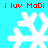 Pixelated white snowflakes on cyan background with red text "i luv MaDi" above and below each of four arranged icons.