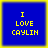 Four identical blue square icons with yellow borders display the text "I LOVE CAYLIN" in pixelated yellow font.