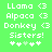 Green background with white pixelated text listing Llama, Alpaca, Donkey, Sisters! and four symbols below.
