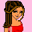 Pixel art buddy icon featuring two figures in red athletic wear against a pink background with text reading "kiss a gymnast".