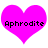 Two identical pink heart-shaped icons with black text reading 'Aphrodite' centered on each.
