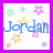 Pixelated icon with blue text 'Jordan' surrounded by colorful stars and flowers on white background.