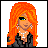 A 48x48 pixel buddy icon split into two frames: left frame shows a cartoon woman with orange hair, right frame displays red text "Sexy Red Head" over gray stars on black background.