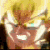 Golden-haired character with intense expression, eyes glowing cyan, mouth open in a snarl across three showing head movement