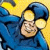 A pixelated animated contact sheet showing a DC Comics character in blue attire with glowing yellow eyes against a yellow background, alongside green text reading "Original Icons .com" on a dark green backdrop.