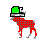 Pixelated red quadrupedal creature with gray limbs and a green top hat, standing against white background.
