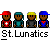 Pixel art icons of stylized figures with varied hats and clothing, each labeled 'St. Lunatics' beneath them in a