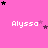 Pink background with repeated 'Alyssa' text and scattered black/purple stars in a pattern