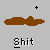 Brown pixelated shape with a small plus sign above it, repeated four times in a beneath the word 'Shit' on gray background