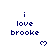 Blue pixelated text reads 'i love brooke' with a small heart symbol below, arranged in a of repeated elements on a white background