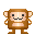 A 6-frame pixel art animation of a brown monkey mascot with changing facial expressions, displayed in a 3x2 contact sheet on gray background.