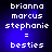 Pixelated text displays names and 'besties' on a blue gradient background with subtle light effects.