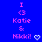 Blue background displays pink text "I <3 Katie & Nikki!" with heart and arrow symbols changing across frames.
