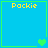 Four blue with green borders display "Pockie" text and heart symbols in pixel art style