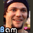 A 3x2 contact sheet of six animated frames showing a person wearing a dark beanie and light-colored jacket with the word "Bam" in pixelated text below, featuring color variations on the text and small pink/red star symbols that change position across frames.