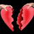 A pixelated red broken heart split into two halves against a black background, with a light brown border on the top edge of each fragment.