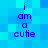 Blue pixelated text 'i am a cutie' on a blue pixelated background, displayed in two identical vertical