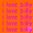 Pixelated text repeats across four color blocks with animated star effects on orange and pink sections.