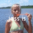 A person in a light green halter top stands by water with a blurred background, text overlays change across frames.