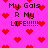 Pixelated pink background with red hearts and repeated text 'My Gals R My LIFE!!!!!!' in dark brown font.