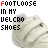 Static image of white sneakers with velcro straps, overlaid by text in multiple color variations.
