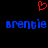 Red pixelated heart symbol above blue text reading 'Brentie Brentie' on black background.