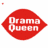 Red diamond-shaped icon with white text 'Drama Queen' in two lines, displayed across three views showing varying pixel clarity and background elements.