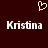 Dark red background with a pixelated white heart symbol above two identical instances of the name 'Kristina' in blocky white text.