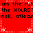 Red background with black text repeating 'am the rub am the rule', 'the WOLRD!', and 'well, atleaswell, atleas' surrounded by white dashed borders and asterisks.