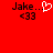 Red background displays two side-by-side text-based icons with 'Jake...' and '<33' in black, one featuring a white pixelated heart symbol.