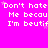 Static image with bright pink background displaying repeated white pixelated text "Don't hate Me becau I'm beutif" with small pink stars, partially cropped on the right.
