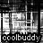 Black-and-white pixelated icon with stylized text and abstract shapes, featuring the word "coolbuddy" at the bottom in a blocky font over a dark background.
