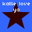 Blue background with four dark brown stars, each containing 'ya' text, and 'kallie love' text above them.