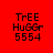 Four identical pixelated text blocks arranged in a , each displaying 'TrEE', 'HuGGr', and '5554' against distinct solid backgrounds