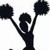 Black silhouette of a cheerleader with pom-poms, two text labels visible in different frames.