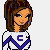 Pixelated cheerleader icon with blue and white uniform, pom-poms, and "cheer Angel" text on a transparent background.