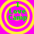 Four identical circular icons with yellow concentric rings on a bright pink background, each displaying green text "I Love Camp" in stacked lines.