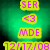 Pixelated static image with four yellow rectangular text boxes on a green gradient background, displaying pink pixelated text and symbols.