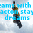 Pixelated blue text reads 'teams with acton stay dreams' over a light gray background, with a dark brown and black pixelated object resembling a sword or staff vertically centered.