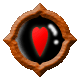 heart-shaped icons with wooden frames, each containing a red heart on black background with white highlights