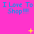 A bright pink background displays repeated blue text "I Love To Shop!!!" with yellow star-like animations above each phrase.